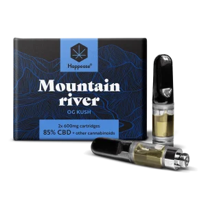 Happease Mountain River Vape cartridge, 85% CBD fullspectrum, 2ks x 600mg